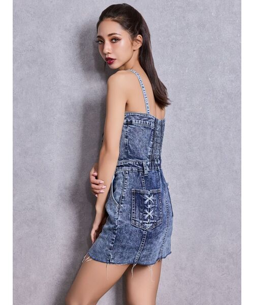 GYDA（ジェイダ）の「Symmetry GYDAフロントZIPスカートライクデニムタイトミニワンピース（ワンピース・レディース・ライトブルー/ブラック/ブルー・MEDIUM/SMALL）」の6枚目の写真