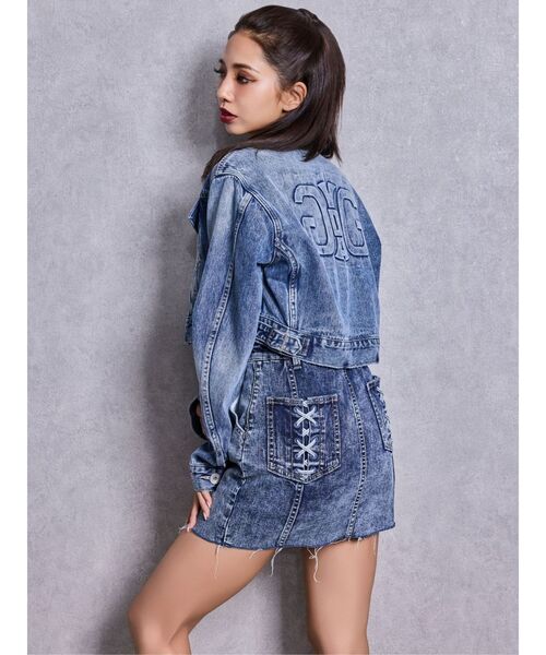 GYDA（ジェイダ）の「Symmetry GYDAフロントZIPスカートライクデニムタイトミニワンピース（ワンピース・レディース・ライトブルー/ブラック/ブルー・MEDIUM/SMALL）」の11枚目の写真