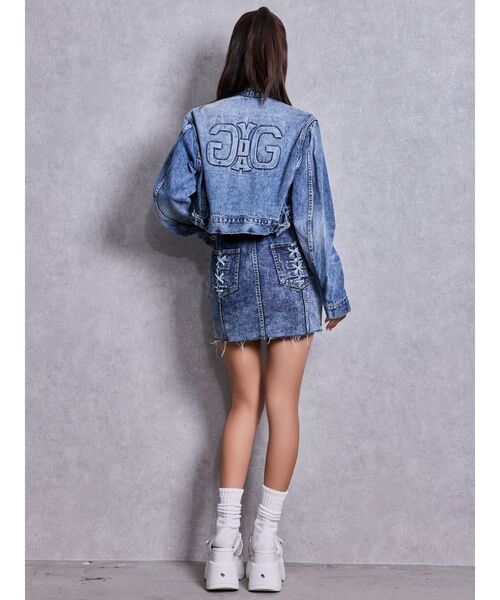 GYDA（ジェイダ）の「Symmetry GYDAフロントZIPスカートライクデニムタイトミニワンピース（ワンピース・レディース・ライトブルー/ブラック/ブルー・MEDIUM/SMALL）」の14枚目の写真