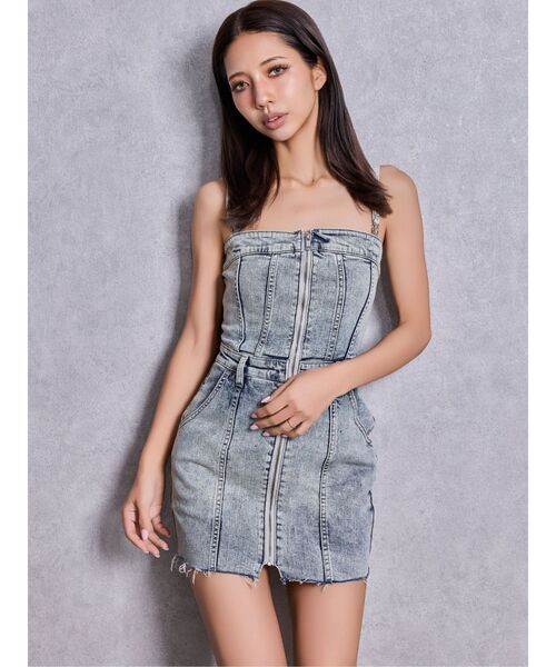 GYDA（ジェイダ）の「Symmetry GYDAフロントZIPスカートライクデニムタイトミニワンピース（ワンピース・レディース・ライトブルー/ブラック/ブルー・MEDIUM/SMALL）」の15枚目の写真