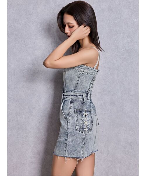 GYDA（ジェイダ）の「Symmetry GYDAフロントZIPスカートライクデニムタイトミニワンピース（ワンピース・レディース・ライトブルー/ブラック/ブルー・MEDIUM/SMALL）」の16枚目の写真