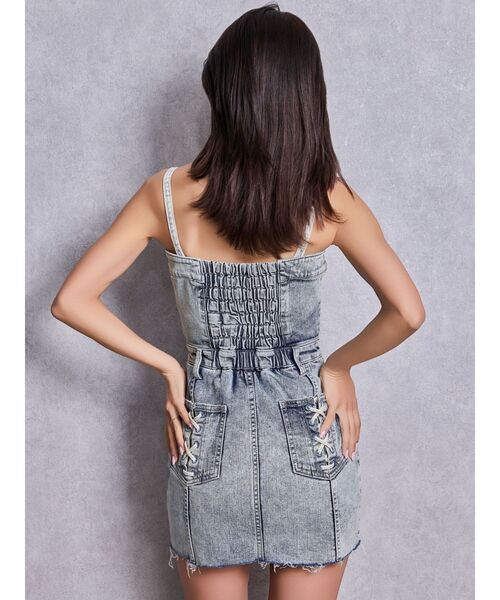 GYDA（ジェイダ）の「Symmetry GYDAフロントZIPスカートライクデニムタイトミニワンピース（ワンピース・レディース・ライトブルー/ブラック/ブルー・MEDIUM/SMALL）」の17枚目の写真