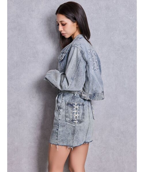 GYDA（ジェイダ）の「Symmetry GYDAフロントZIPスカートライクデニムタイトミニワンピース（ワンピース・レディース・ライトブルー/ブラック/ブルー・MEDIUM/SMALL）」の21枚目の写真