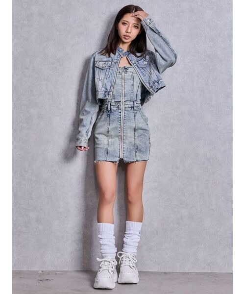 GYDA（ジェイダ）の「Symmetry GYDAフロントZIPスカートライクデニムタイトミニワンピース（ワンピース・レディース・ライトブルー/ブラック/ブルー・MEDIUM/SMALL）」の22枚目の写真
