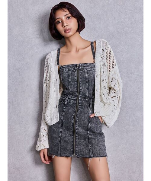GYDA(ジェイダ)の「Symmetry GYDAフロントZIPスカートライクデニムタイトミニワンピース(ワンピース・レディース・ライトブルー/ブラック/ブルー・MEDIUM/SMALL)」の10枚目の写真