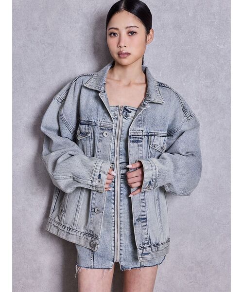 GYDA(ジェイダ)の「Symmetry GYDAフロントZIPスカートライクデニムタイトミニワンピース(ワンピース・レディース・ライトブルー/ブラック/ブルー・MEDIUM/SMALL)」の15枚目の写真