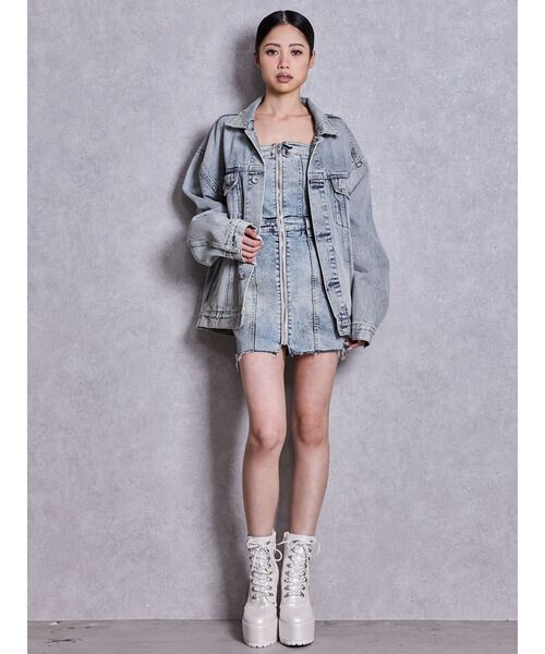 GYDA(ジェイダ)の「Symmetry GYDAフロントZIPスカートライクデニムタイトミニワンピース(ワンピース・レディース・ライトブルー/ブラック/ブルー・MEDIUM/SMALL)」の16枚目の写真