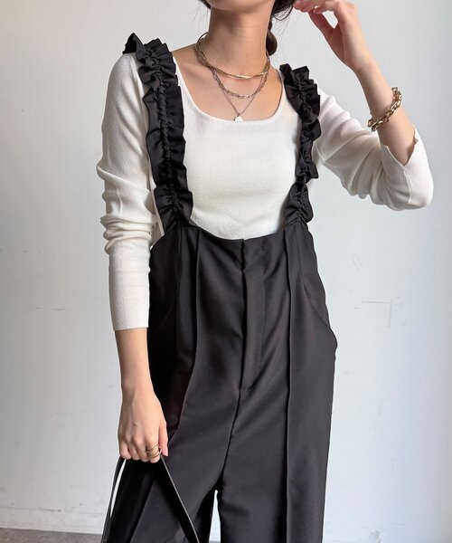 DouDou(ドゥドゥ)の「【WEB限定】ドロストフリルサロペット(その他パンツ・レディース・ブラック/ベージュ/ブラウン・FREE)」の11枚目の写真