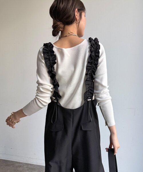 DouDou(ドゥドゥ)の「【WEB限定】ドロストフリルサロペット(その他パンツ・レディース・ブラック/ベージュ/ブラウン・FREE)」の12枚目の写真