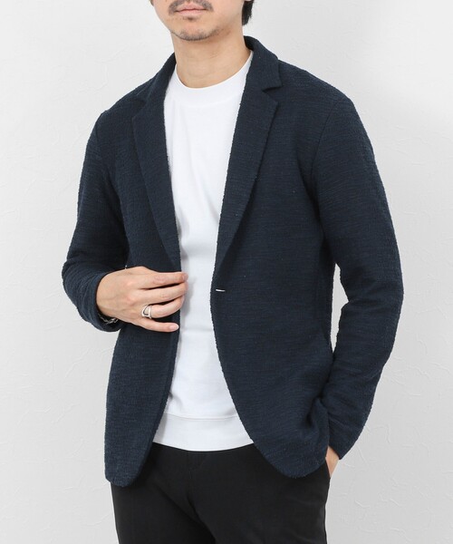 Stutostein Nolley's（シュテットシュタインノーリーズ）の「《ビジカジ対応》ツィードジャージー ジャケット型カーディガン 26SS（カーディガン/ボレロ・メンズ・ネイビー/グレー/ベージュ・M/S/XL/L）」の3枚目の写真