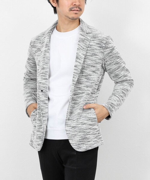 Stutostein Nolley's（シュテットシュタインノーリーズ）の「《ビジカジ対応》ツィードジャージー ジャケット型カーディガン 26SS（カーディガン/ボレロ・メンズ・ネイビー/グレー/ベージュ・M/S/XL/L）」の5枚目の写真
