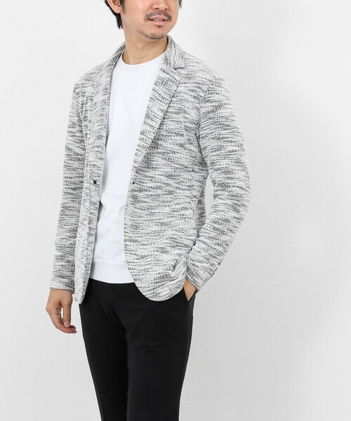 Stutostein Nolley's（シュテットシュタインノーリーズ）の「《ビジカジ対応》ツィードジャージー ジャケット型カーディガン 26SS（カーディガン/ボレロ・メンズ・ネイビー/グレー/ベージュ・M/S/XL/L）」の6枚目の写真