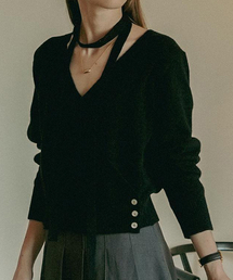 Tie set raccoon wrap cardigan_Black