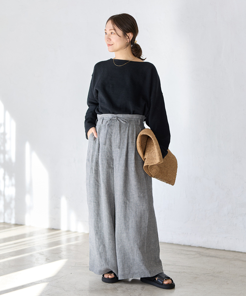 JOURNAL STANDARD（ジャーナルスタンダード）の「ゼフィールリネンベルテッドギャザーパンツ（その他パンツ・レディース・ブラウン系その他/ブラック×ブラック・36/38）」の3枚目の写真