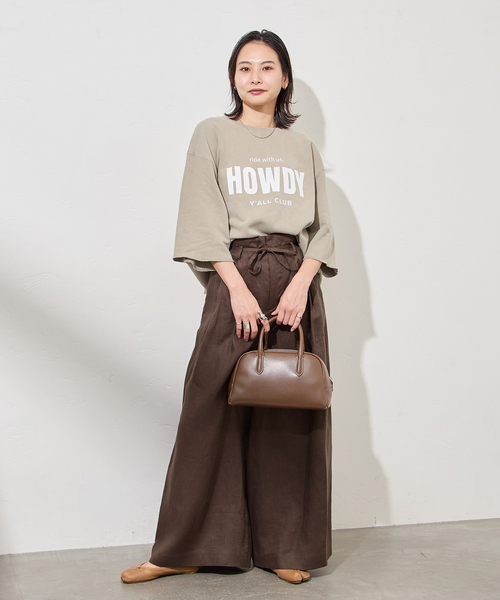 JOURNAL STANDARD（ジャーナルスタンダード）の「ゼフィールリネンベルテッドギャザーパンツ（その他パンツ・レディース・ブラウン系その他/ブラック×ブラック・36/38）」の4枚目の写真