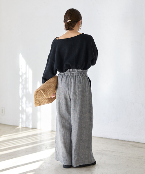 JOURNAL STANDARD（ジャーナルスタンダード）の「ゼフィールリネンベルテッドギャザーパンツ（その他パンツ・レディース・ブラウン系その他/ブラック×ブラック・36/38）」の6枚目の写真