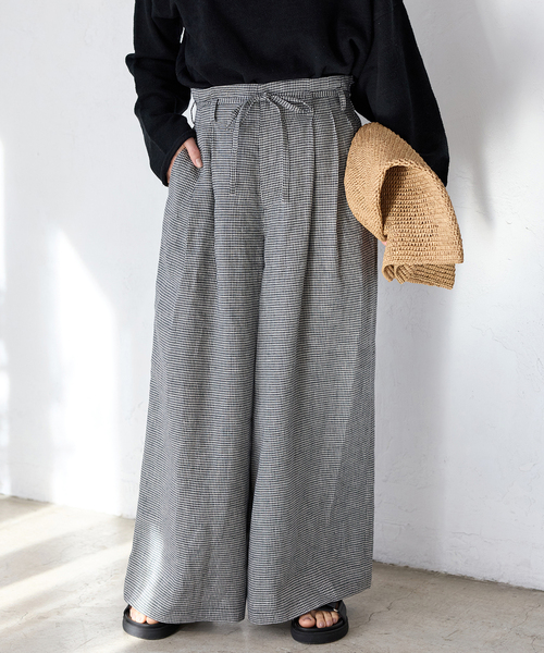 JOURNAL STANDARD（ジャーナルスタンダード）の「ゼフィールリネンベルテッドギャザーパンツ（その他パンツ・レディース・ブラウン系その他/ブラック×ブラック・36/38）」の9枚目の写真