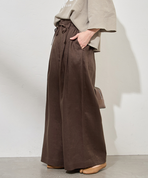 JOURNAL STANDARD（ジャーナルスタンダード）の「ゼフィールリネンベルテッドギャザーパンツ（その他パンツ・レディース・ブラウン系その他/ブラック×ブラック・36/38）」の13枚目の写真