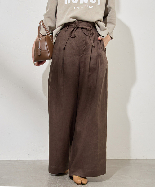 JOURNAL STANDARD（ジャーナルスタンダード）の「ゼフィールリネンベルテッドギャザーパンツ（その他パンツ・レディース・ブラウン系その他/ブラック×ブラック・36/38）」の15枚目の写真