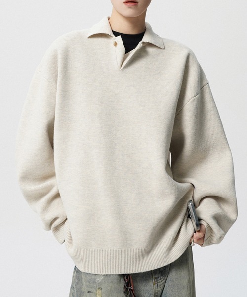 NOWLE(ノウル)の「【NOWLE】ルーズシルエット スキッパー プルオーバー ポロニット(ニット/セーター・メンズ・ダークグレー/ライトベージュ・X-LARGE/LARGE/MEDIUM)」の21枚目の写真