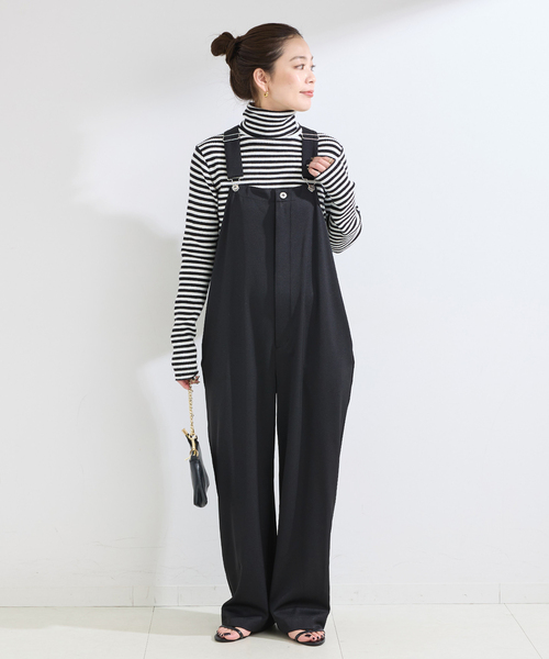 B.C STOCK(ベーセーストック)の「手洗い可 / サテンサロペット(サロペット/オーバーオール・レディース・ベージュ/ブラック・FREE)」の3枚目の写真