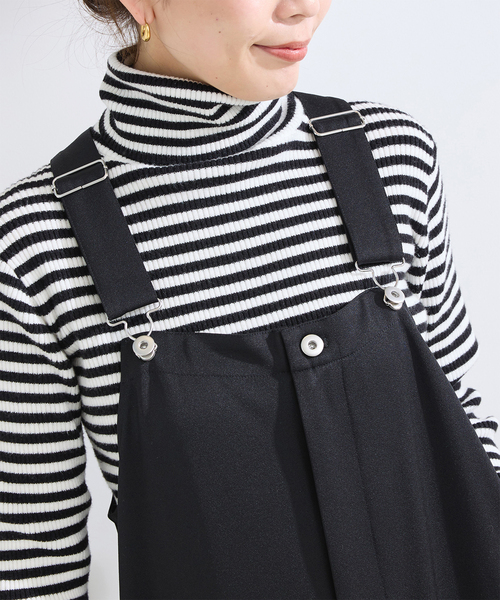 B.C STOCK(ベーセーストック)の「手洗い可 / サテンサロペット(サロペット/オーバーオール・レディース・ベージュ/ブラック・FREE)」の6枚目の写真