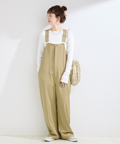 B.C STOCK(ベーセーストック)の「手洗い可 / サテンサロペット(サロペット/オーバーオール・レディース・ベージュ/ブラック・FREE)」の7枚目の写真