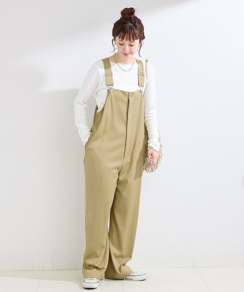 B.C STOCK(ベーセーストック)の「手洗い可 / サテンサロペット(サロペット/オーバーオール・レディース・ベージュ/ブラック・FREE)」の8枚目の写真