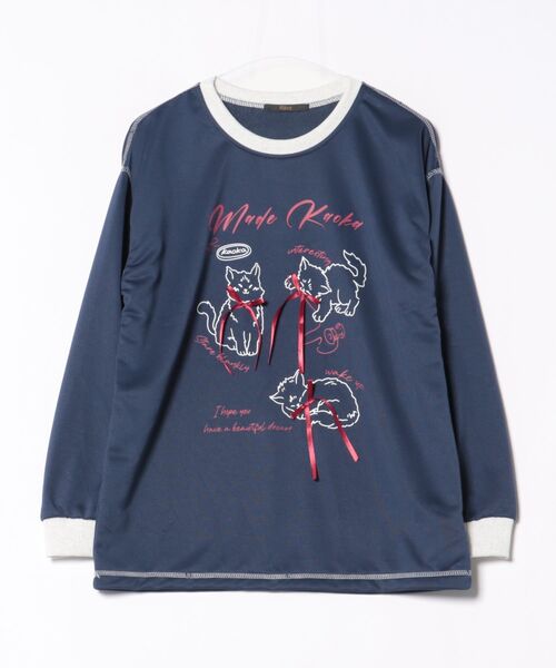 Ritzy(リッツィー)の「キャットプリント オーバーサイズスウェット(スウェット・レディース・ネイビー/グレー・M/L)」の11枚目の写真