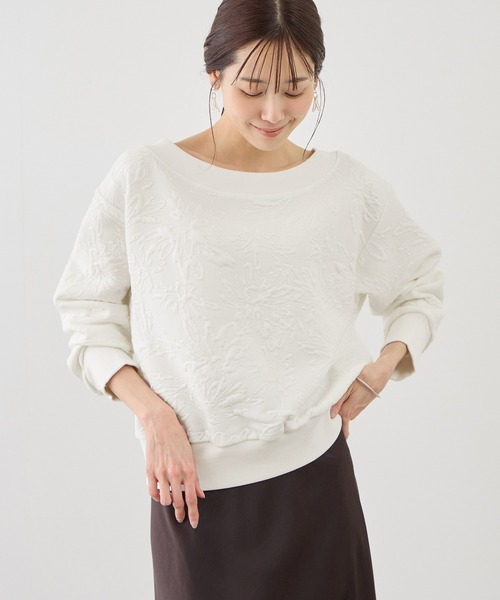 ROPE' PICNIC（ロペピクニック）の「2WAYボートネック花柄ふくれジャガードプルオーバー（スウェット・レディース・サックスブルー/ネイビー/ホワイト・FREE）」の7枚目の写真