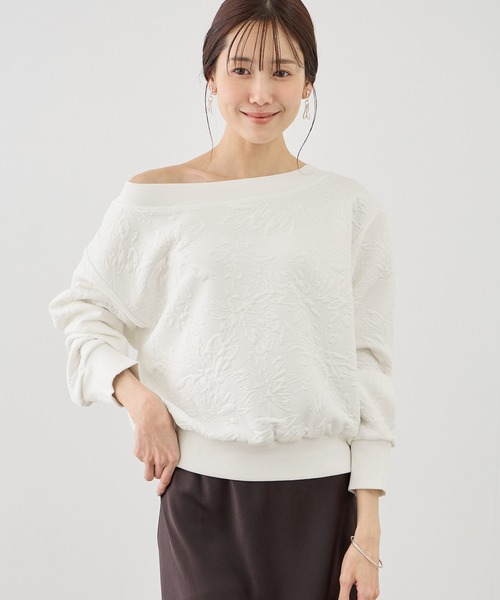 ROPE' PICNIC（ロペピクニック）の「2WAYボートネック花柄ふくれジャガードプルオーバー（スウェット・レディース・サックスブルー/ネイビー/ホワイト・FREE）」の9枚目の写真