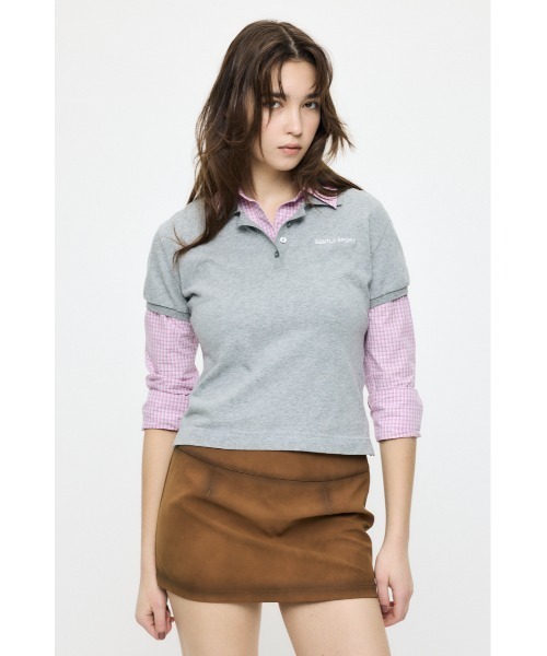 MOUSSY（マウジー）の「【26年SS新作】SHIRT SLEEVE STRIPED POLO Tシャツ（ポロシャツ・レディース・杢グレー/ブルー系その他/ネイビー・FREE）」の2枚目の写真
