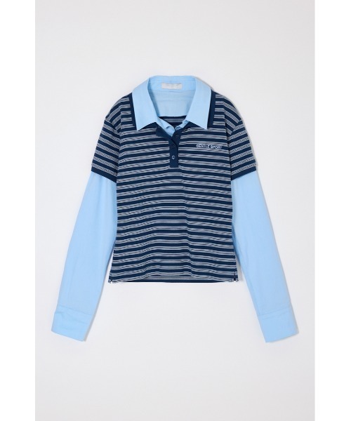 MOUSSY（マウジー）の「【26年SS新作】SHIRT SLEEVE STRIPED POLO Tシャツ（ポロシャツ・レディース・杢グレー/ブルー系その他/ネイビー・FREE）」の8枚目の写真