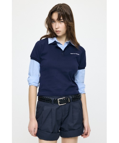 MOUSSY（マウジー）の「【26年SS新作】SHIRT SLEEVE STRIPED POLO Tシャツ（ポロシャツ・レディース・杢グレー/ブルー系その他/ネイビー・FREE）」の9枚目の写真