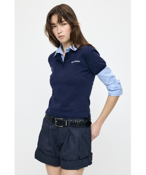 MOUSSY（マウジー）の「【26年SS新作】SHIRT SLEEVE STRIPED POLO Tシャツ（ポロシャツ・レディース・杢グレー/ブルー系その他/ネイビー・FREE）」の13枚目の写真