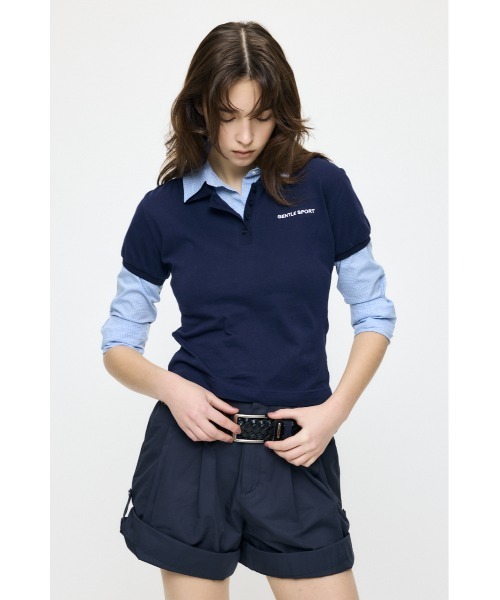 MOUSSY（マウジー）の「【26年SS新作】SHIRT SLEEVE STRIPED POLO Tシャツ（ポロシャツ・レディース・杢グレー/ブルー系その他/ネイビー・FREE）」の14枚目の写真