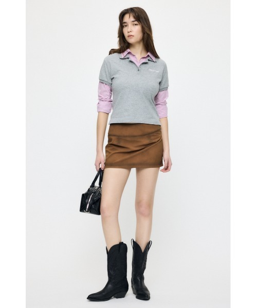 MOUSSY（マウジー）の「【26年SS新作】SHIRT SLEEVE STRIPED POLO Tシャツ（ポロシャツ・レディース・杢グレー/ブルー系その他/ネイビー・FREE）」の17枚目の写真