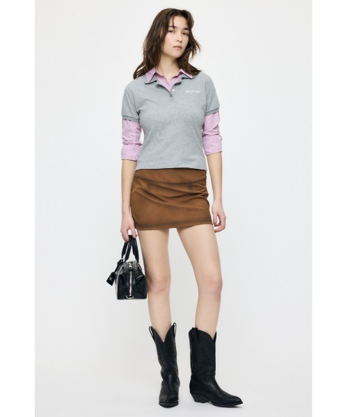MOUSSY（マウジー）の「【26年SS新作】SHIRT SLEEVE STRIPED POLO Tシャツ（ポロシャツ・レディース・杢グレー/ブルー系その他/ネイビー・FREE）」の18枚目の写真