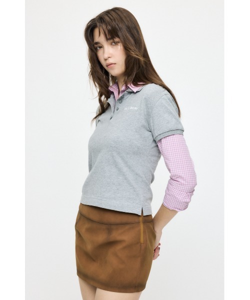 MOUSSY（マウジー）の「【26年SS新作】SHIRT SLEEVE STRIPED POLO Tシャツ（ポロシャツ・レディース・杢グレー/ブルー系その他/ネイビー・FREE）」の21枚目の写真