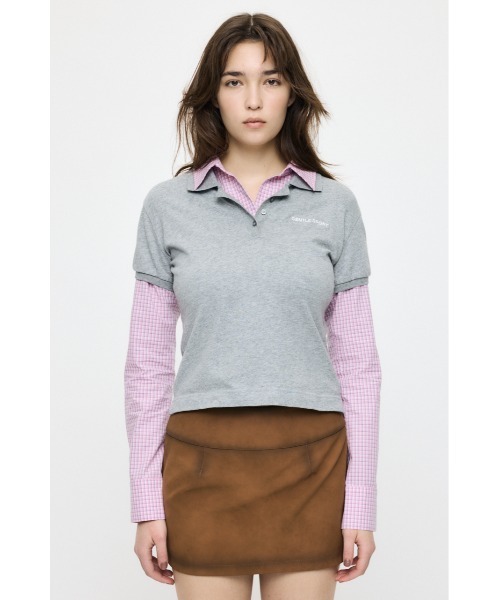 MOUSSY（マウジー）の「【26年SS新作】SHIRT SLEEVE STRIPED POLO Tシャツ（ポロシャツ・レディース・杢グレー/ブルー系その他/ネイビー・FREE）」の22枚目の写真