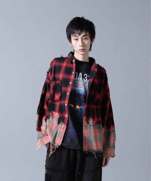 DANKE SCHON（ダンケシェーン）の「DankeSchon/ダンケシェーン/FLANNEL DAMAGE OMBRE BLEACH CHECK SHIRTS（シャツ/ブラウス・メンズ・ブルー/レッド/ホワイト・L）」の3枚目の写真