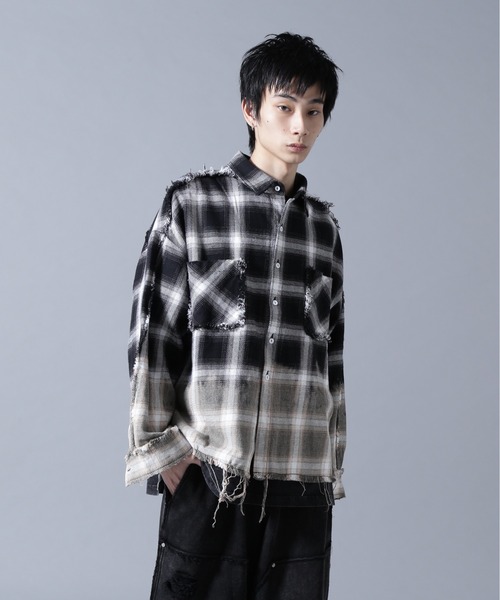 DANKE SCHON（ダンケシェーン）の「DankeSchon/ダンケシェーン/FLANNEL DAMAGE OMBRE BLEACH CHECK SHIRTS（シャツ/ブラウス・メンズ・ブルー/レッド/ホワイト・L）」の2枚目の写真