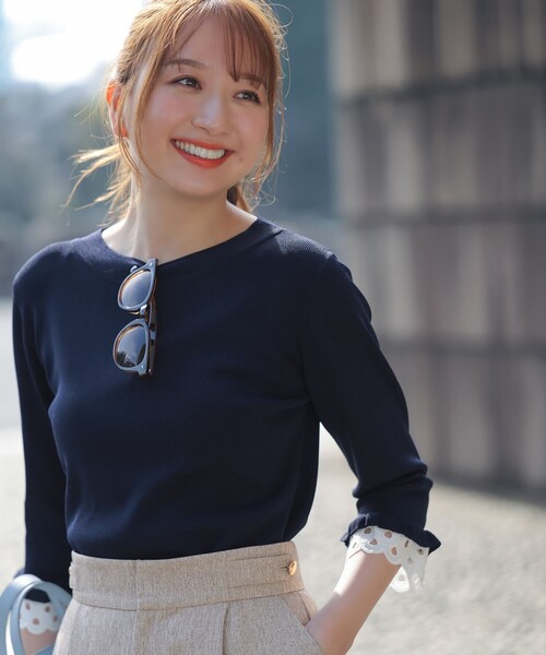 ANY SIS(エニィスィス)の「【好印象ブライトニット】レースポイント プルオーバー(ニット/セーター・レディース・ホワイト系/ネイビー系/スカイブルー系・X-LARGE)」の3枚目の写真