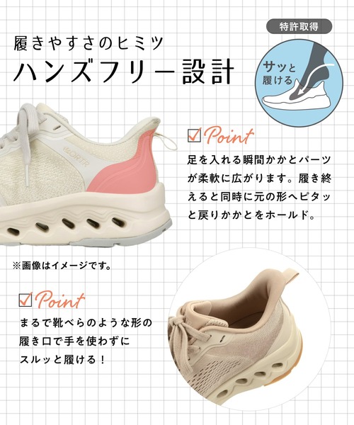 瞬間フィット 】手を使わず履ける 軽量スニーカー 疲れにくい メッシュ