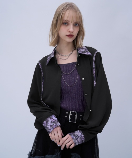 HARE（ハレ）の「ラメジャガードキリカエシャツ(HARE)（シャツ/ブラウス・レディース・グレー/ネイビー/パープル/グリーン・FREE）」の4枚目の写真
