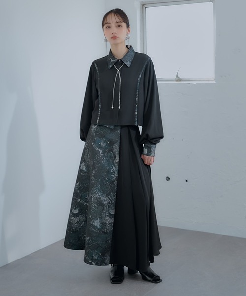 HARE（ハレ）の「ラメジャガードキリカエシャツ(HARE)（シャツ/ブラウス・レディース・グレー/ネイビー/パープル/グリーン・FREE）」の7枚目の写真