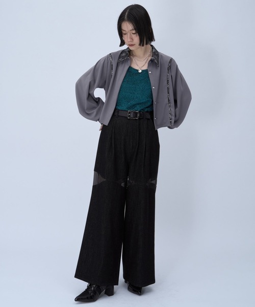 HARE（ハレ）の「ラメジャガードキリカエシャツ(HARE)（シャツ/ブラウス・レディース・グレー/ネイビー/パープル/グリーン・FREE）」の6枚目の写真