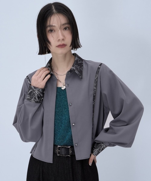 HARE（ハレ）の「ラメジャガードキリカエシャツ(HARE)（シャツ/ブラウス・レディース・グレー/ネイビー/パープル/グリーン・FREE）」の16枚目の写真