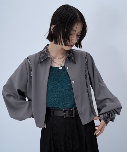 HARE（ハレ）の「ラメジャガードキリカエシャツ(HARE)（シャツ/ブラウス・レディース・グレー/ネイビー/パープル/グリーン・FREE）」の18枚目の写真