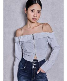 GYDA | bijou chainフロントZIPオフショルブラウス(シャツ/ブラウス)